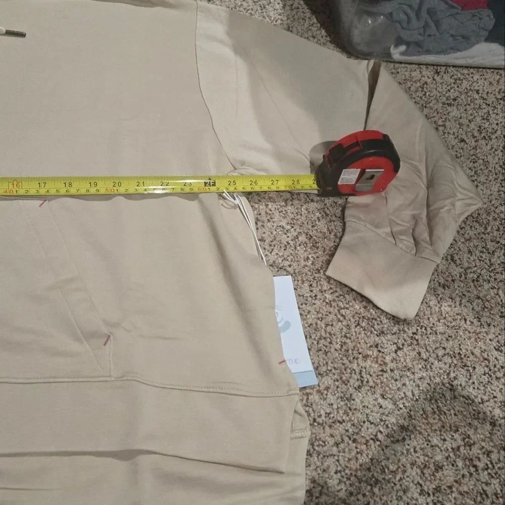 NWT Calme By Johnny Was Zip Hoodie W/Side Slits In BEIGE
